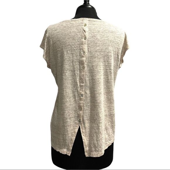 Tahari Tan Linen Space Dye Tuxedo Hem Short Sleeve Top Sz M - Picture 7 of 11
